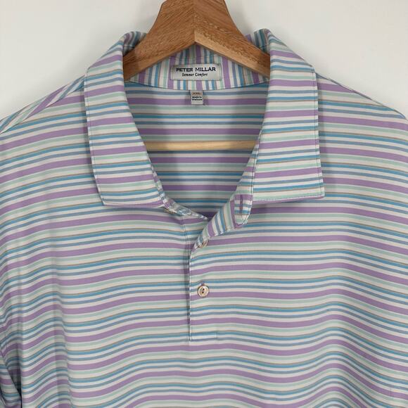 Peter Millar Southern Comfort Polo Men’s XXL Striped Golf Athletic Purple Blue - Picture 4 of 10